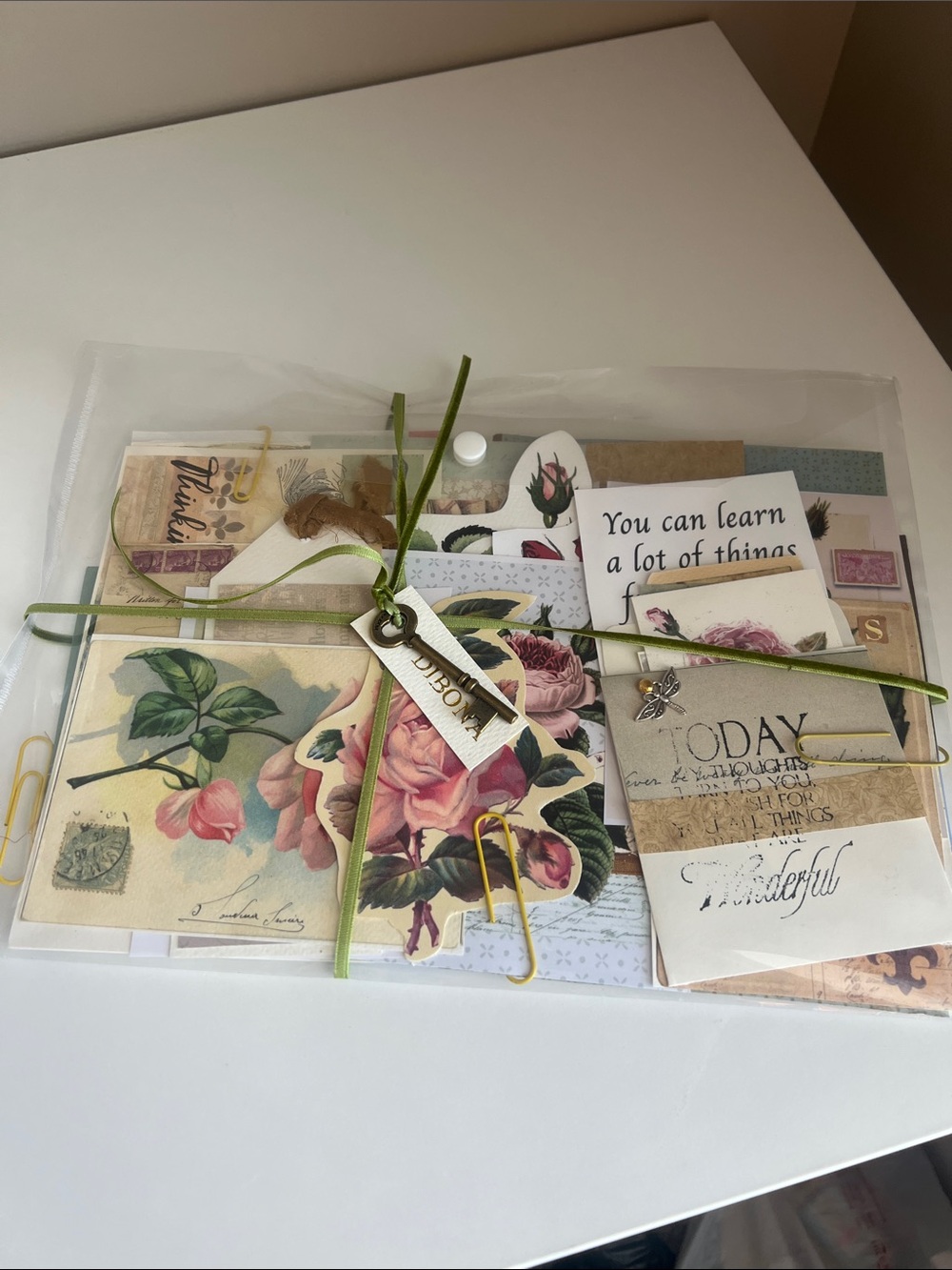 Vintage Floral Scrapbook Bundle with Green Ribbon